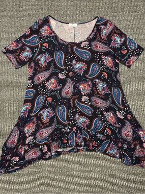 The ZigZag Stripe Paisley Short Sleeve Swing Tunic - Navy Multicolor